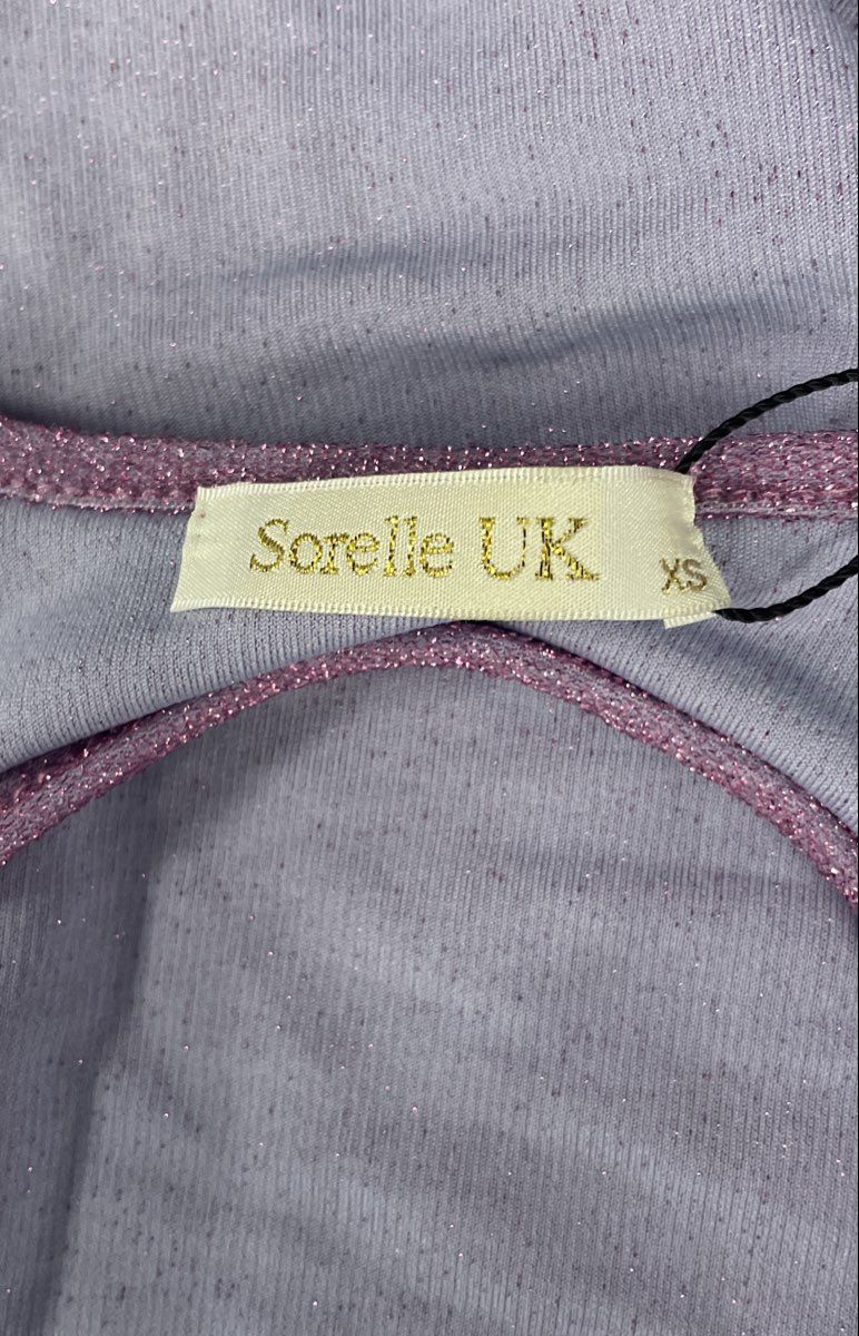 Sorelle UK 3-Pc Set Pink Glitter Shrug Halter Top Ruched Skirt Sz XS NWT