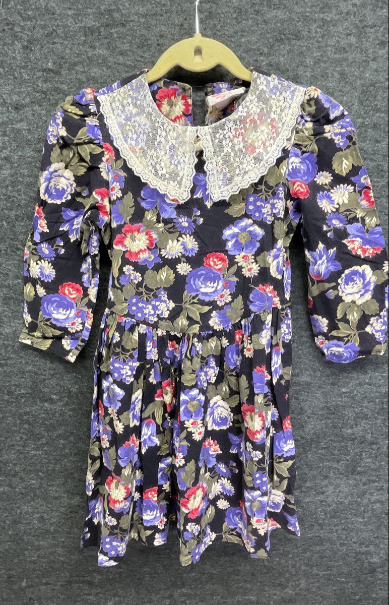 Vintage 90s Misty Rose Floral Lace Collar Prairie Dress Made in USA Girls Sz 12