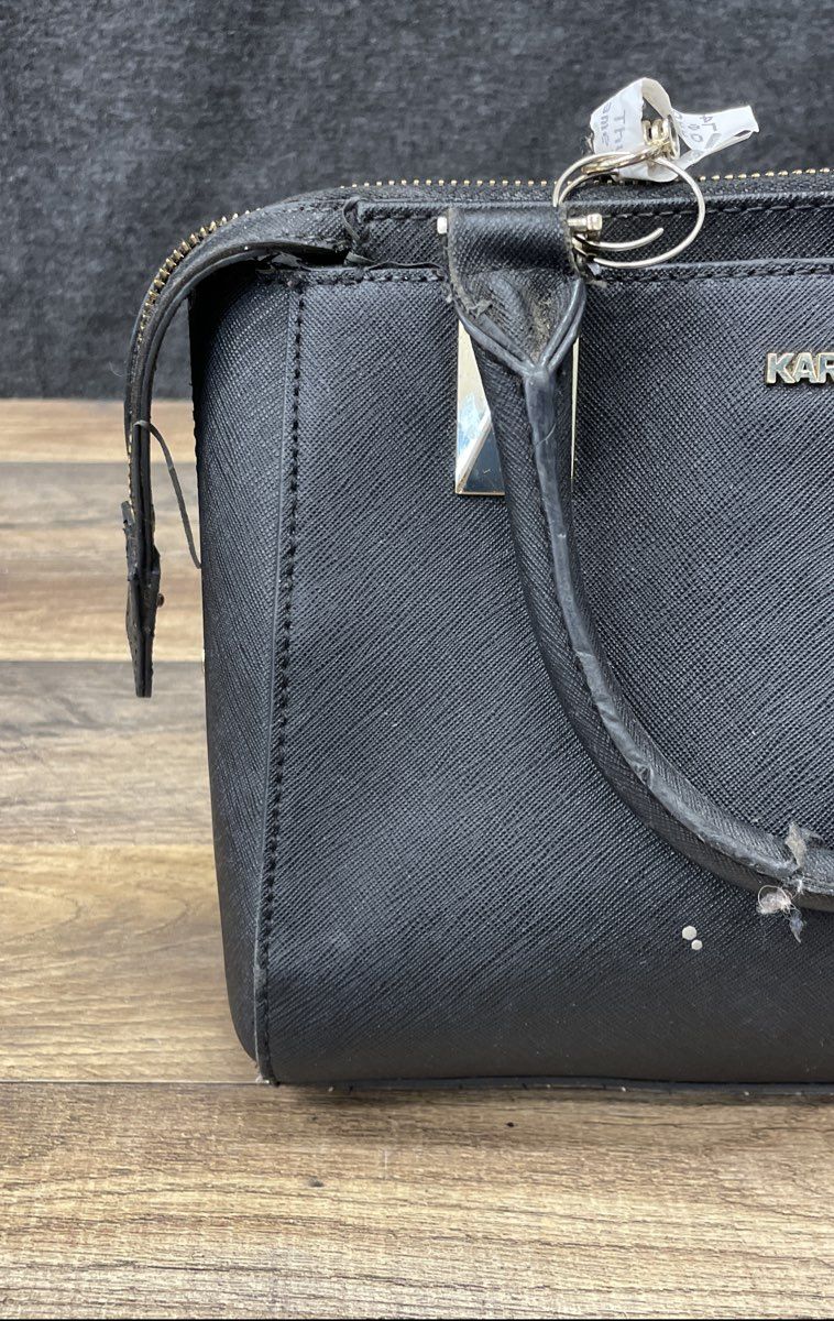 Karl Lagerfeld Paris Black Saffiano Leather Satchel Handbag Gold Hardware