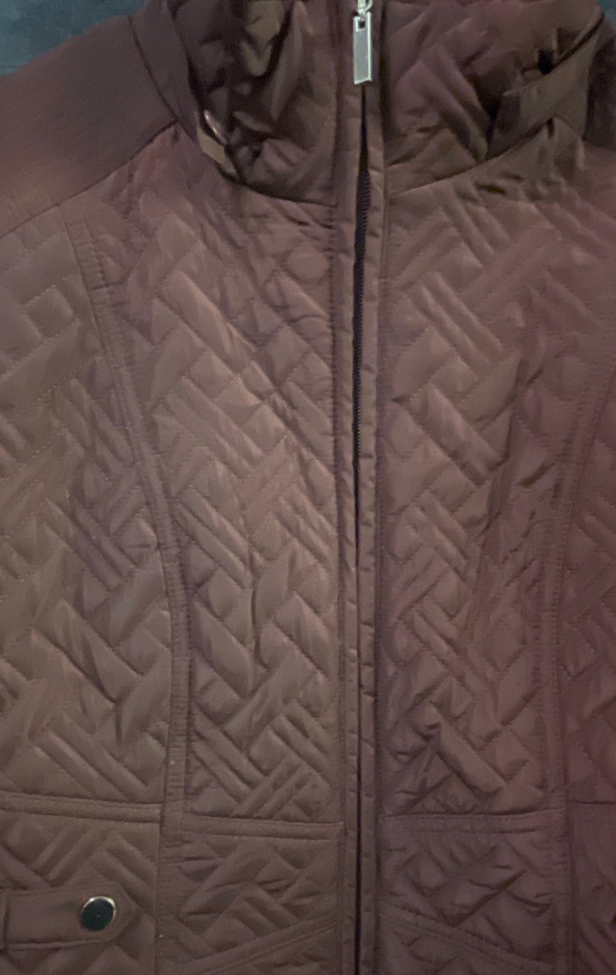 Giacca Women's Brown Quilted Basketweave Full Zip Mock Neck Jacket Sz L