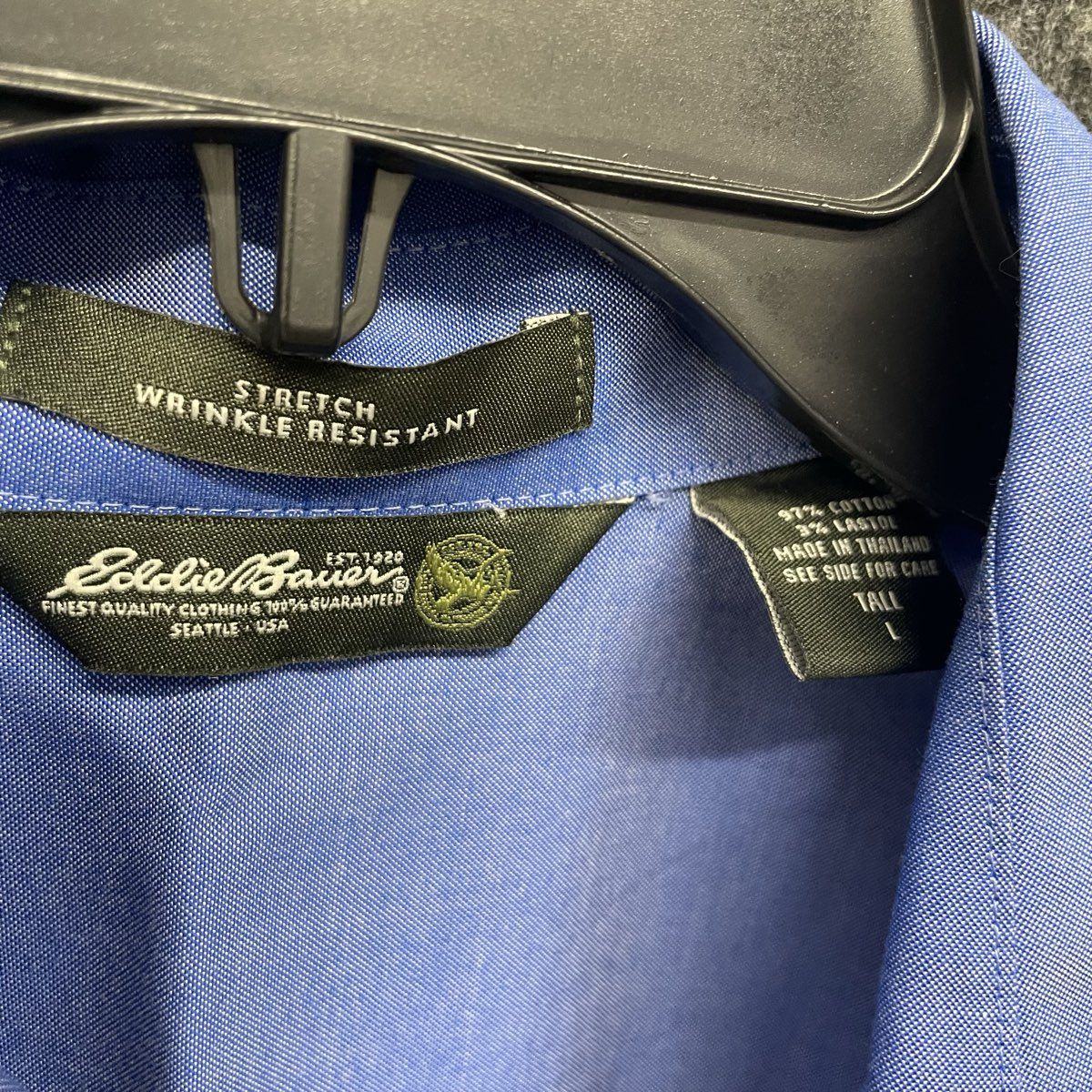 Eddie Bauer Women's Blue Button Up Shirt Stretch Wrinkle Resistant Sz L Tall