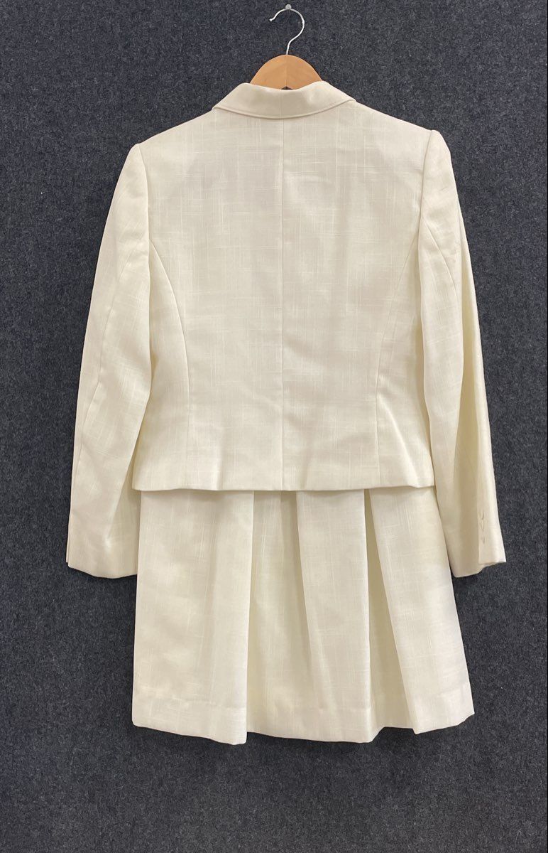 Vintage 90s Manchester Women's Cream Blazer Skirt Set Cropped Pleated Sz 12