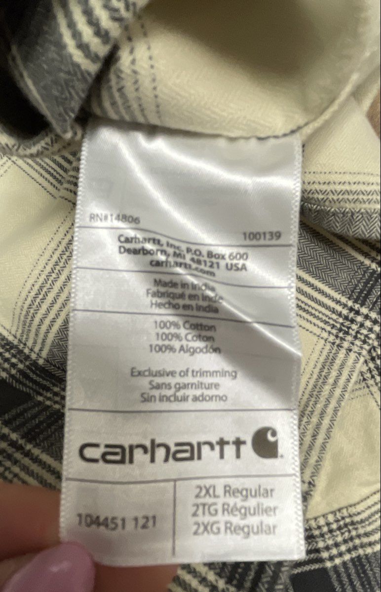 Carhartt Men's Cream Gray Plaid Button Up Shirt 104451 Original Fit NWT 2XL