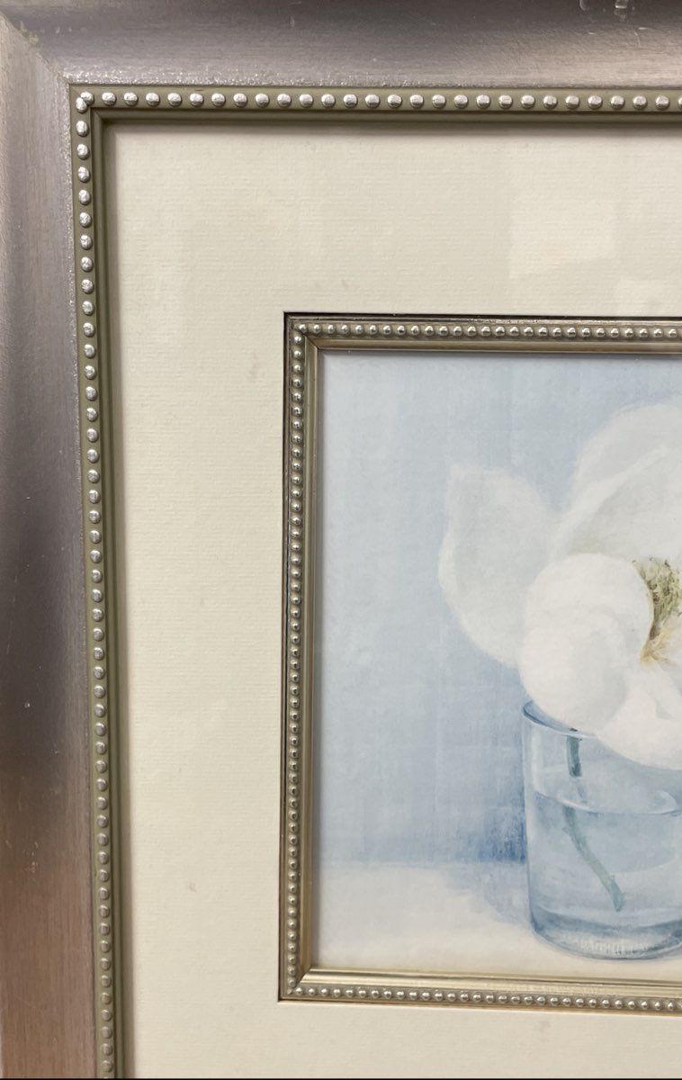 Framed Floral Art Print White Magnolia in Glass Still Life 15x15 Signed