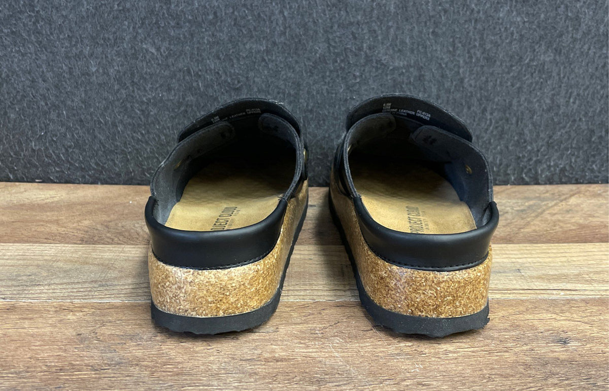 Project Cloud Black Genuine Leather Buckle Loafer Mule Clogs Women's Size 6.5