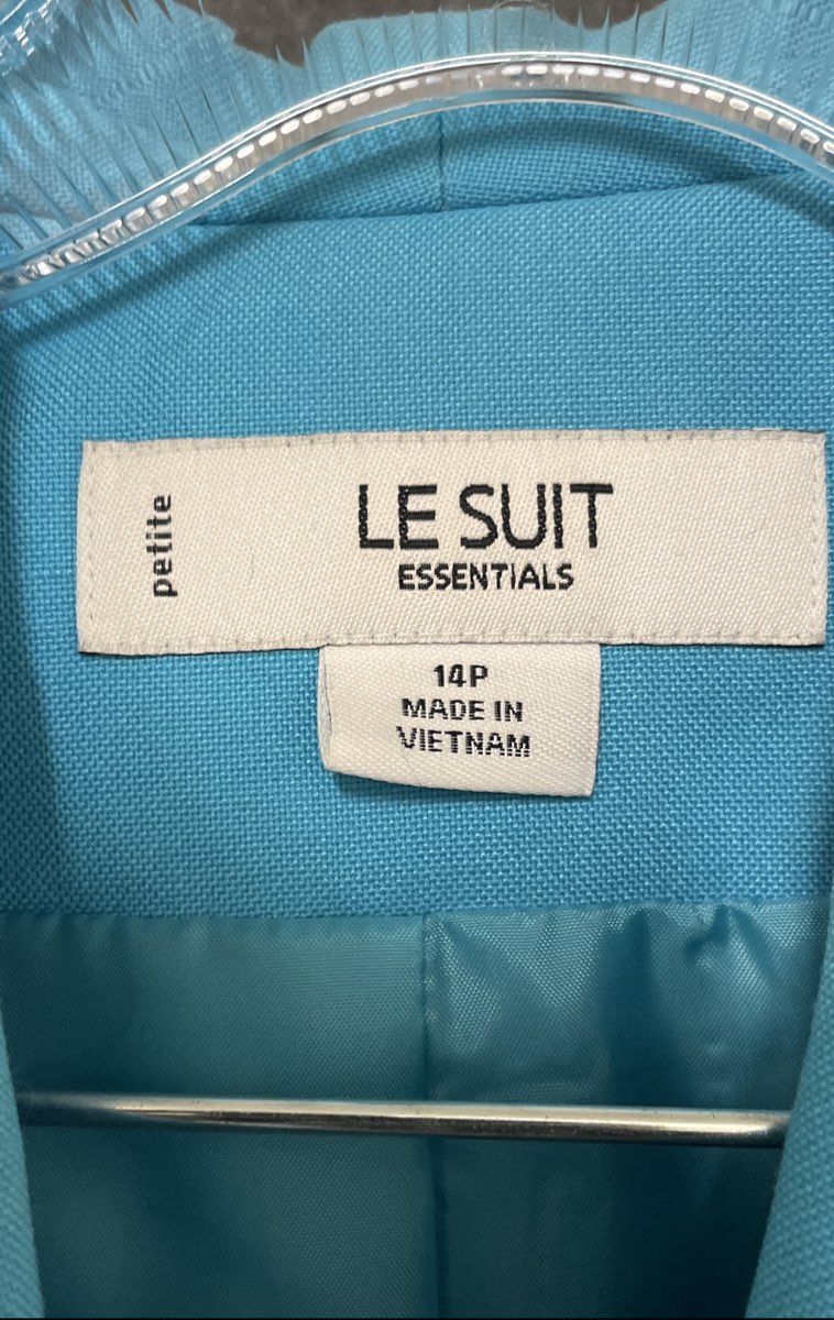 Le Suit Essentials Women's 2-Piece Blazer Skirt Suit Blue Short Sleeve Sz 14P
