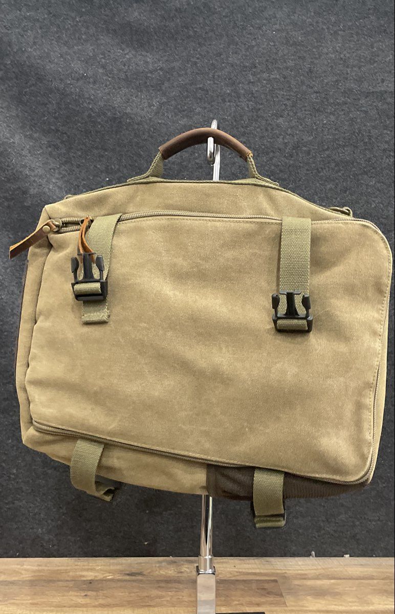 Green Canvas Leather Messenger Bag Laptop Briefcase Travel Multi-Pocket Large