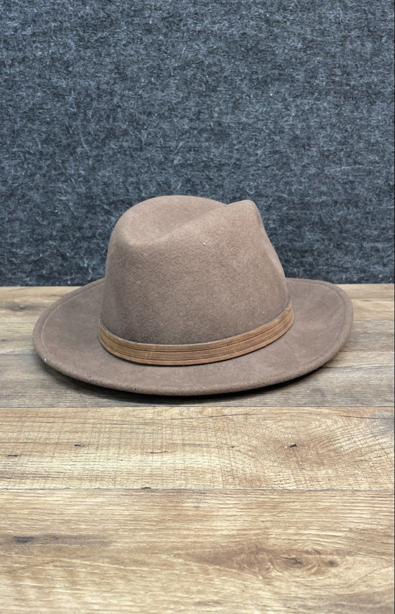 Bailey Brown Felt Fedora Safari Hat Wood Band USA Made Sz Small