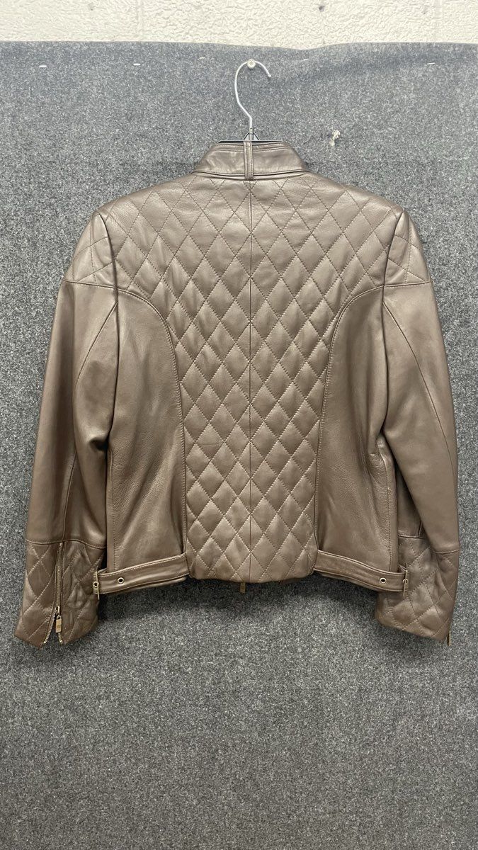 Vintage Y2K Pamela McCoy Women's Bronze Quilted Leather Moto Jacket Sz XS