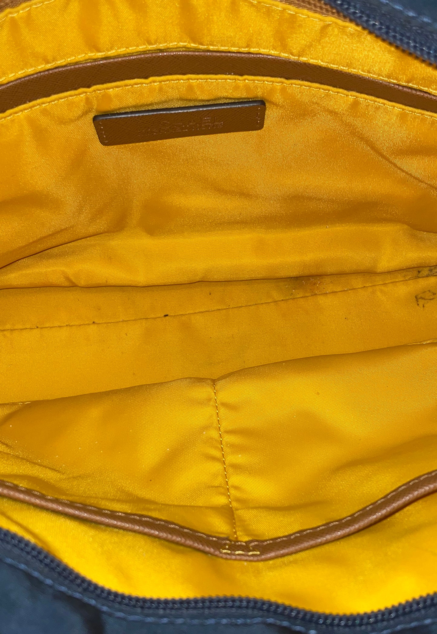 Michael Kors Navy Blue Nylon Saffiano Leather Tote Handbag Gold Hardware