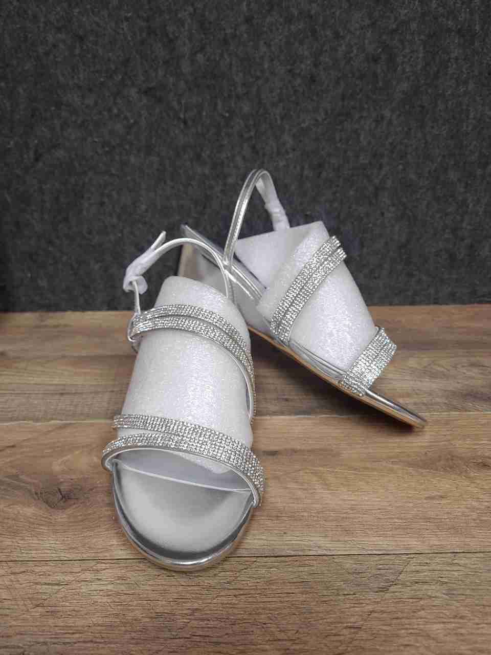 Marabella Adele Silver Rhinestone Strappy Wedge Sandals Women's Size 7W