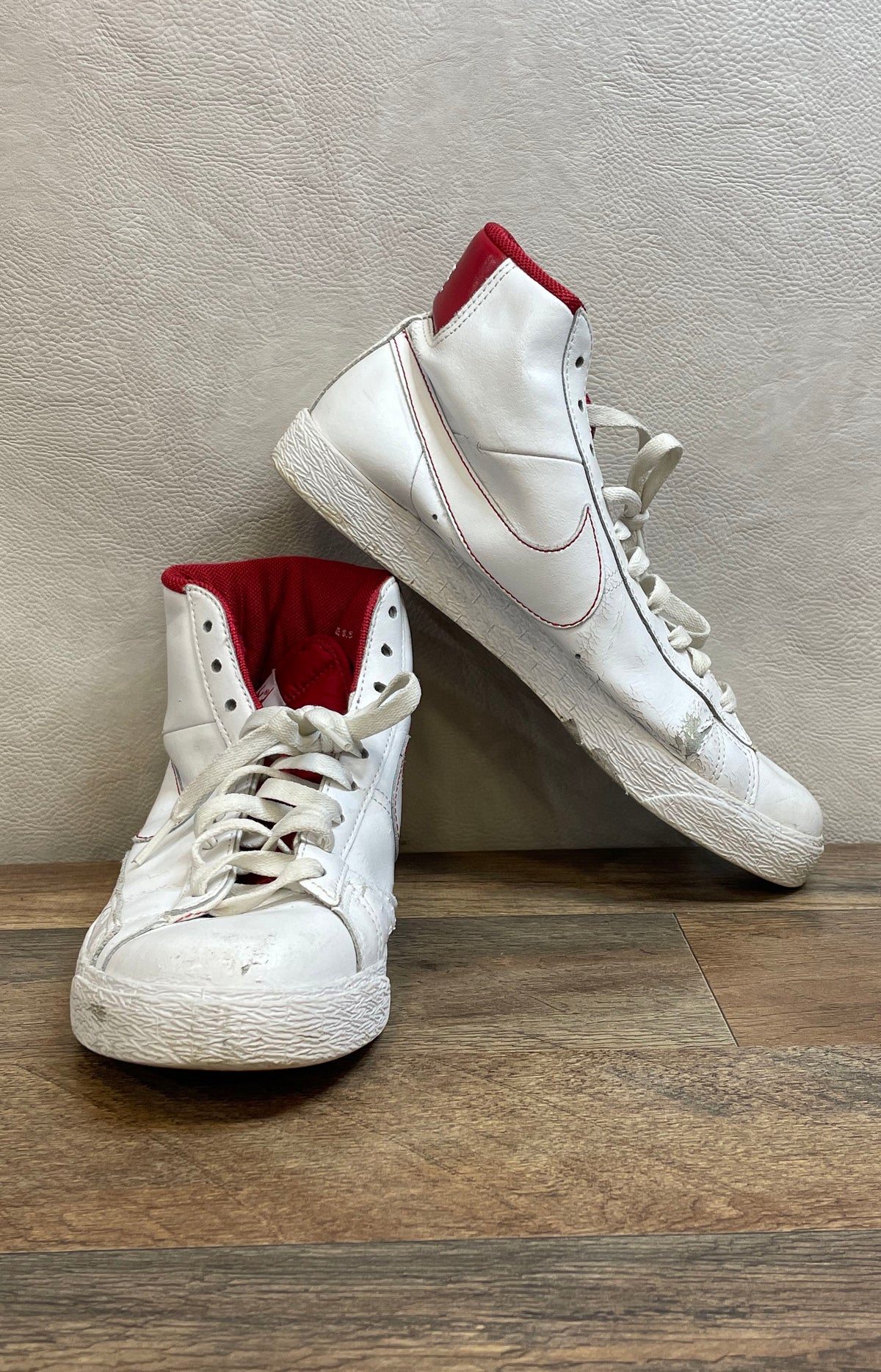 Nike Blazer High White Red Stitched Swoosh Sneakers Size 8.5