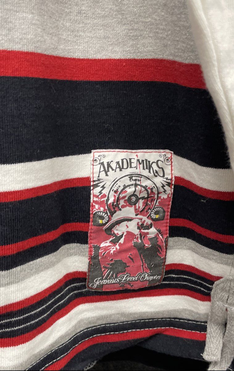 Vintage Y2K Akademiks Men's Rugby Shirt Striped Long Sleeve Jeanius 99 Sz XL