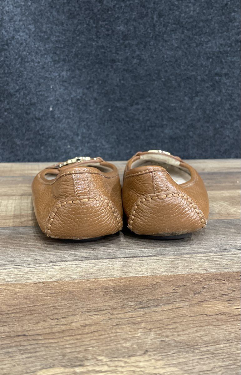 Michael Kors Fulton Brown Pebbled Leather MK Logo Ballet Flat Size 6.5