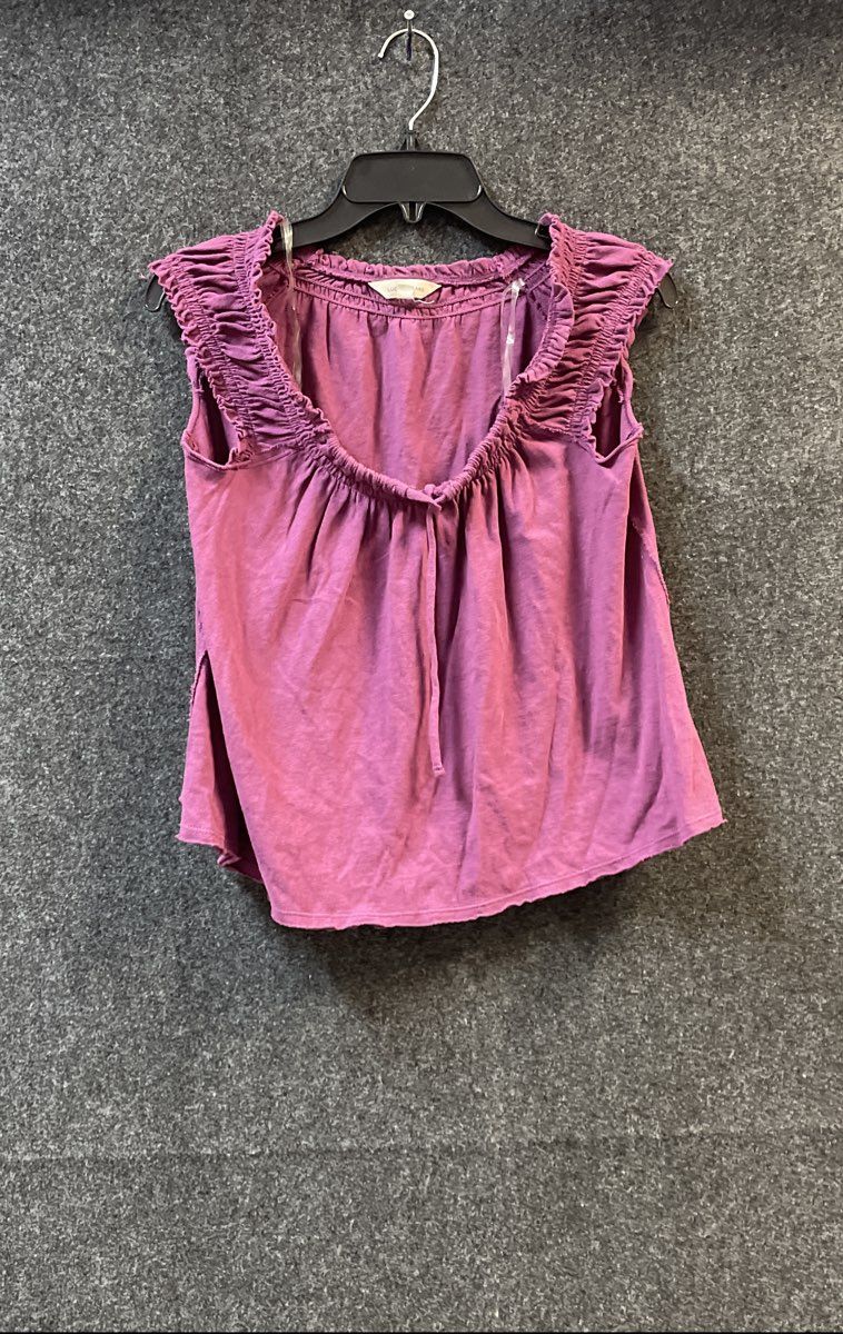 Lucky Brand Women's Purple Ruched Cap Sleeve Cotton Hi-Low Blouse Top Sz S