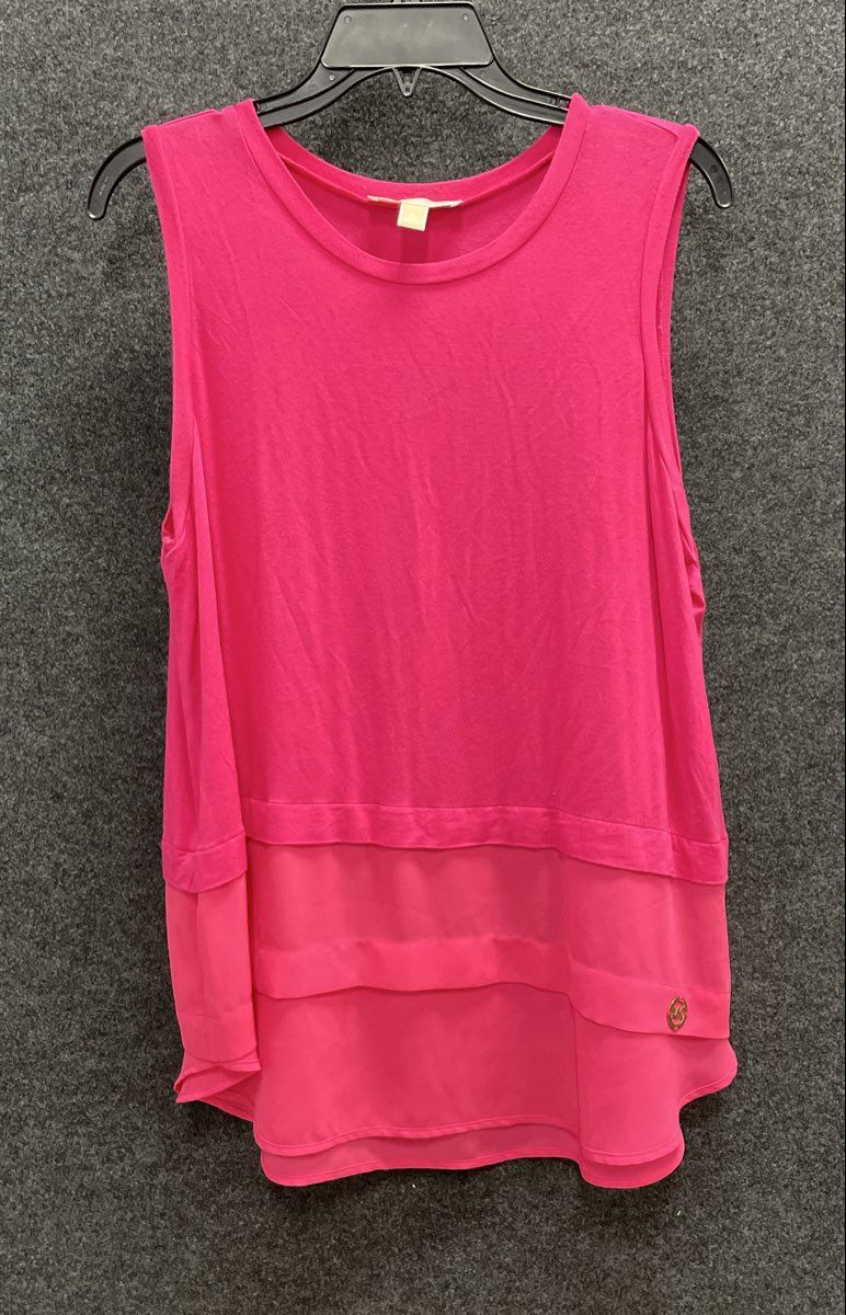 Michael Kors Women's Pink Tiered Chiffon Hem Mixed Media Tank Top Sz XL