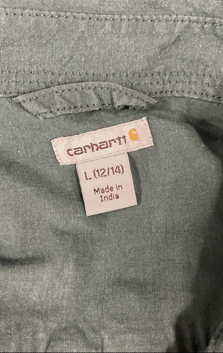 Carhartt Women's Sage Green Long Sleeve Roll Tab Button Down Shirt Size L 12/14
