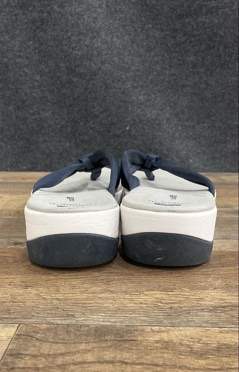 Clarks Cloudsteppers Navy Blue Grey Fabric Knotted Thong Sandals Size 11