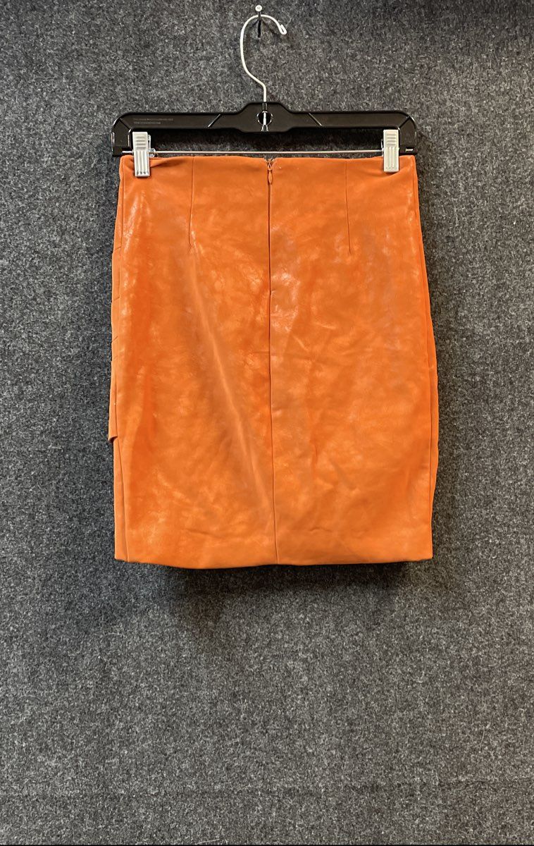 Guess Women's Orange Faux Leather Asymmetrical Pleated Wrap Mini Skirt Sz XS