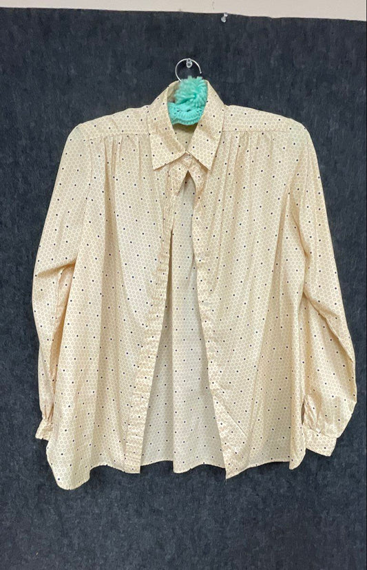 Vintage 80s Evan-Picone Women's Cream Polka Dot Button Up Blouse Sz 12
