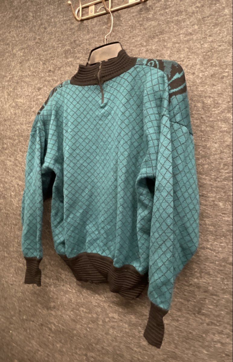 Vintage 80s Dalton 100% Wool Quarter Zip Paisley Mock Neck Sweater Sz M