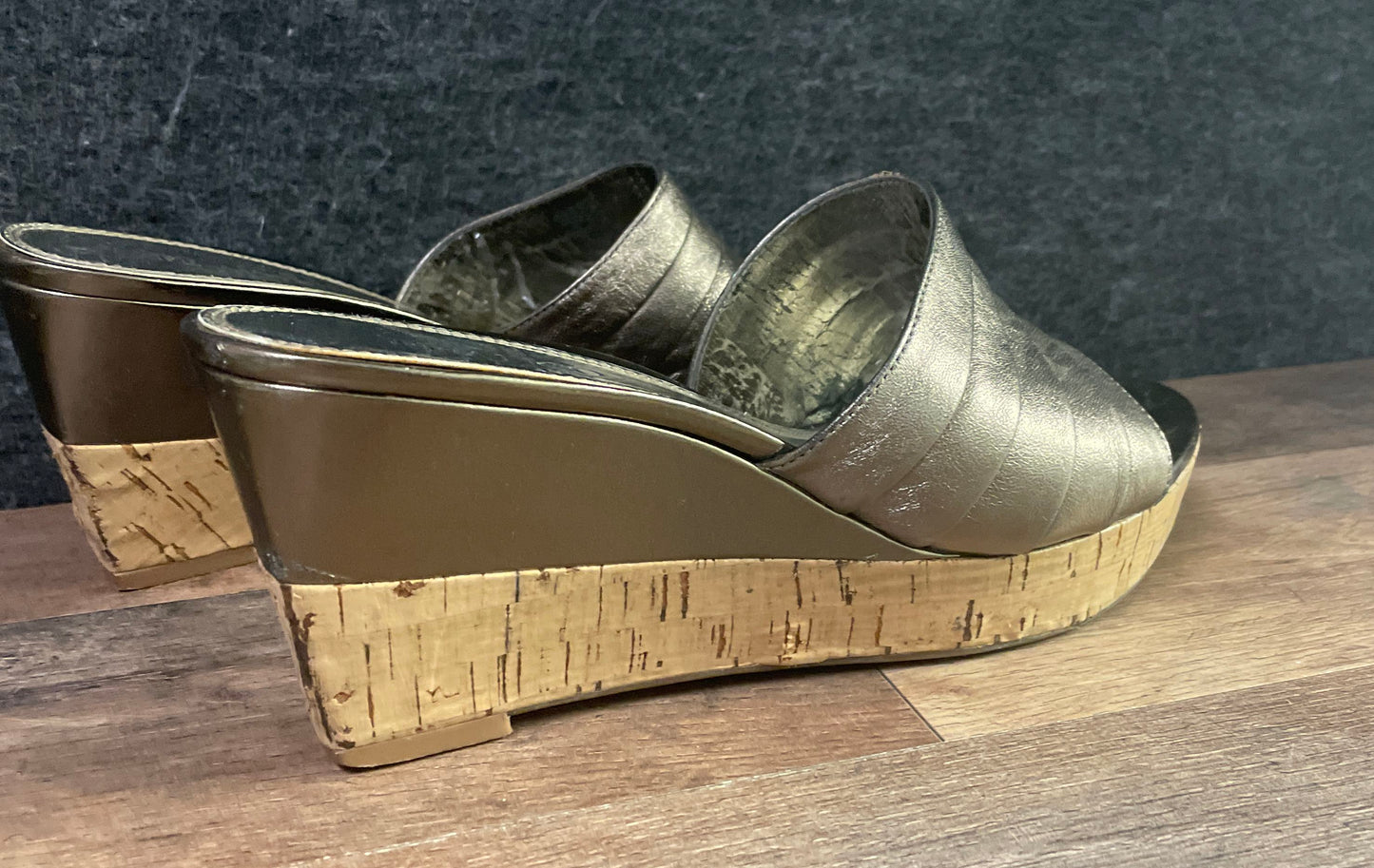 Franco Sarto Gold Bronze Metallic Cork Wedge Slide Sandals Womens Size Unknown