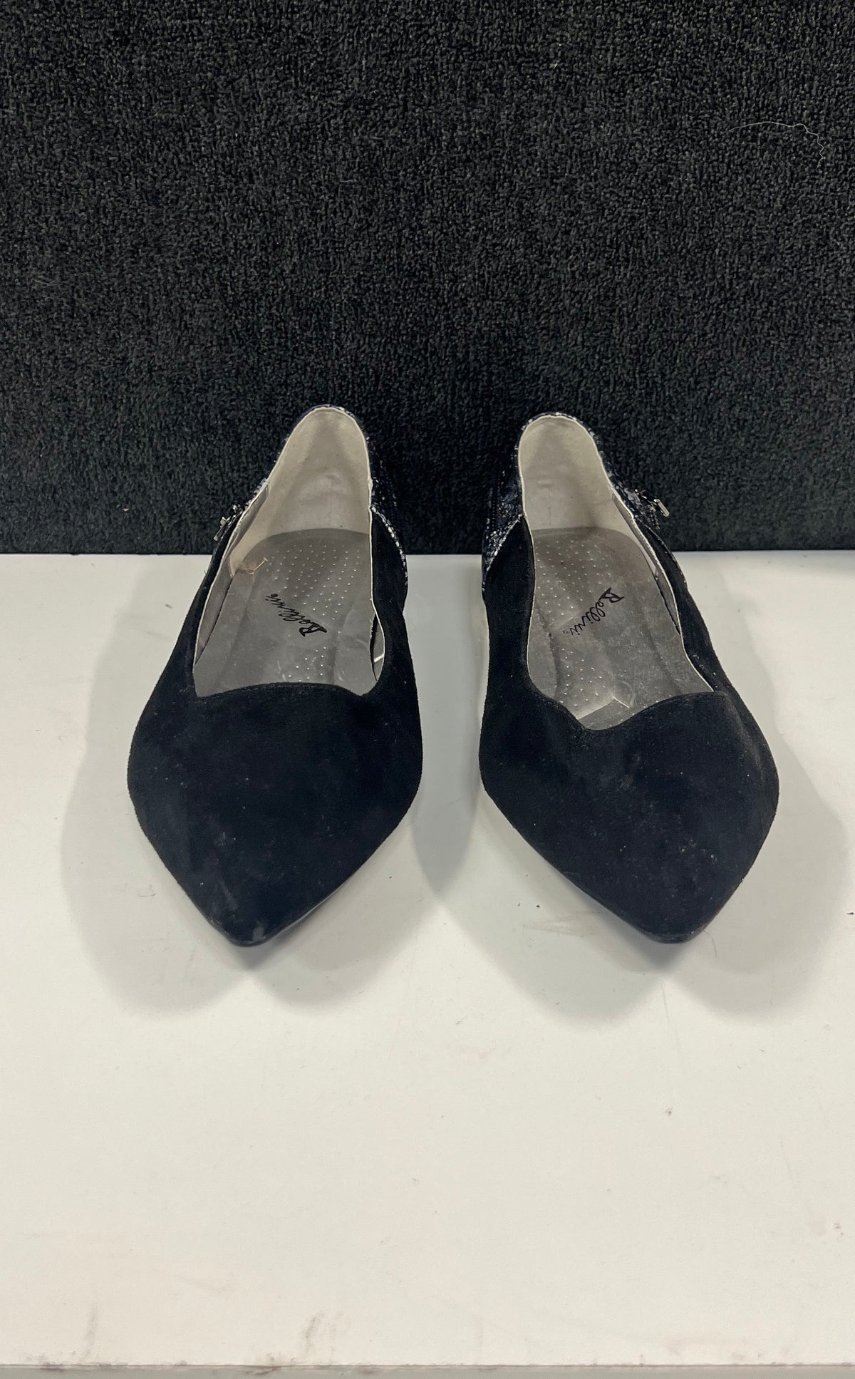 Bellini Novatoo Black Suede Metallic Snakeskin Pointed Toe Flats Size 13W