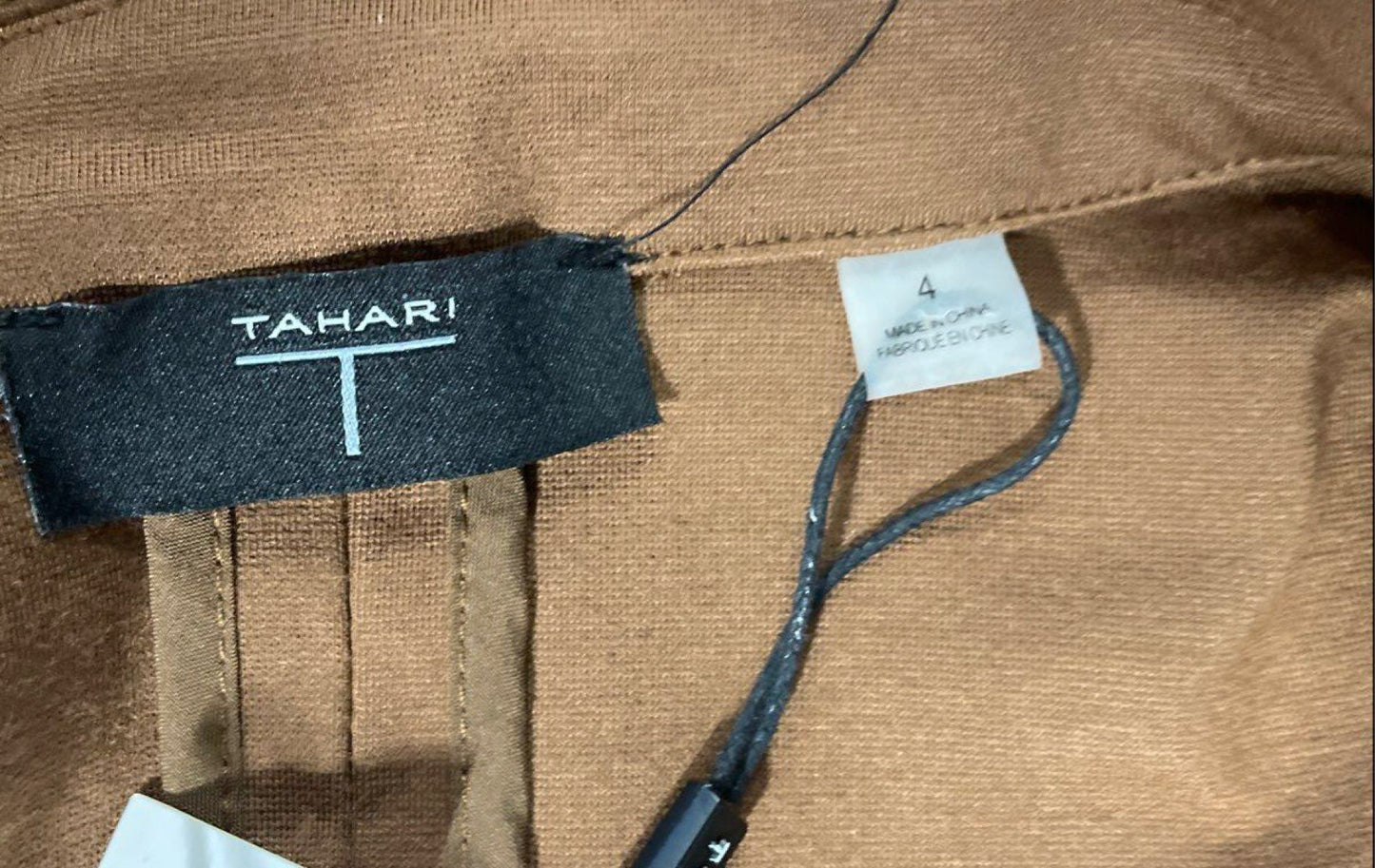 Tahari Women's Cognac Brown Belted Open Front Rayon Blend Jacket NWT Sz 4