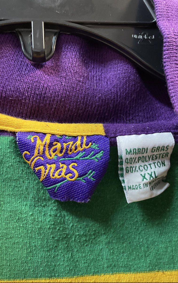 Vintage 90s Mardi Gras Men's Striped Polo Shirt Purple Green Gold Sz XXL