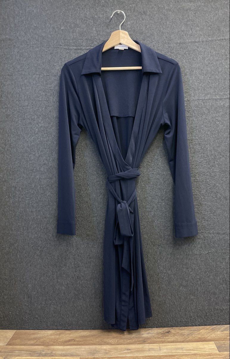 Calvin Klein Women's Navy Blue Long Sleeve Collared Wrap Dress Size 12