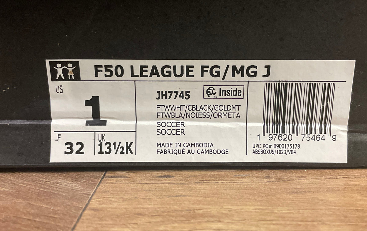 Adidas F50 League FG/MG J White Black Gold Youth Soccer Cleats Size 1 DS