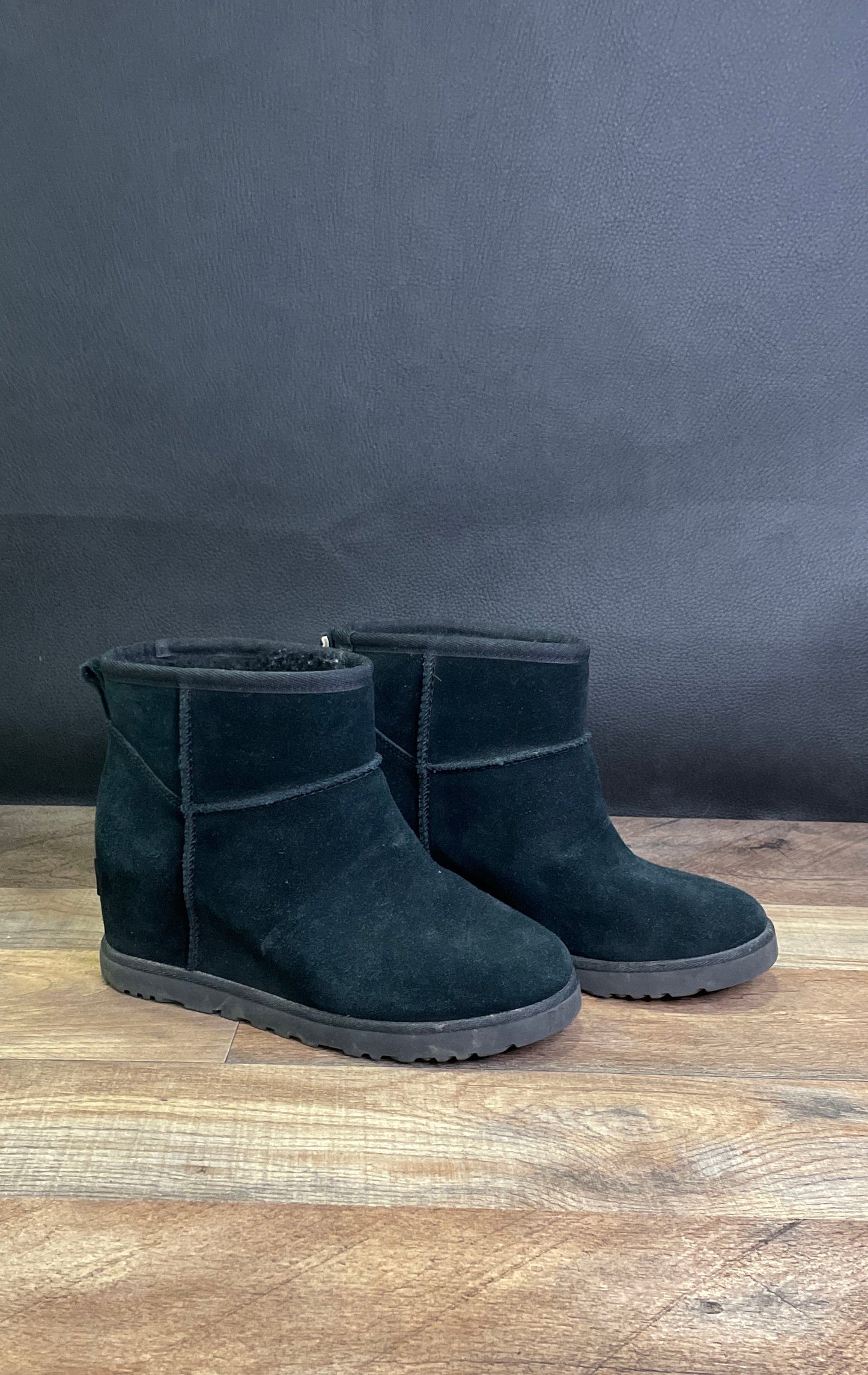 UGG Classic Femme Mini Wedge Black Suede Boots Women's Size 5.5