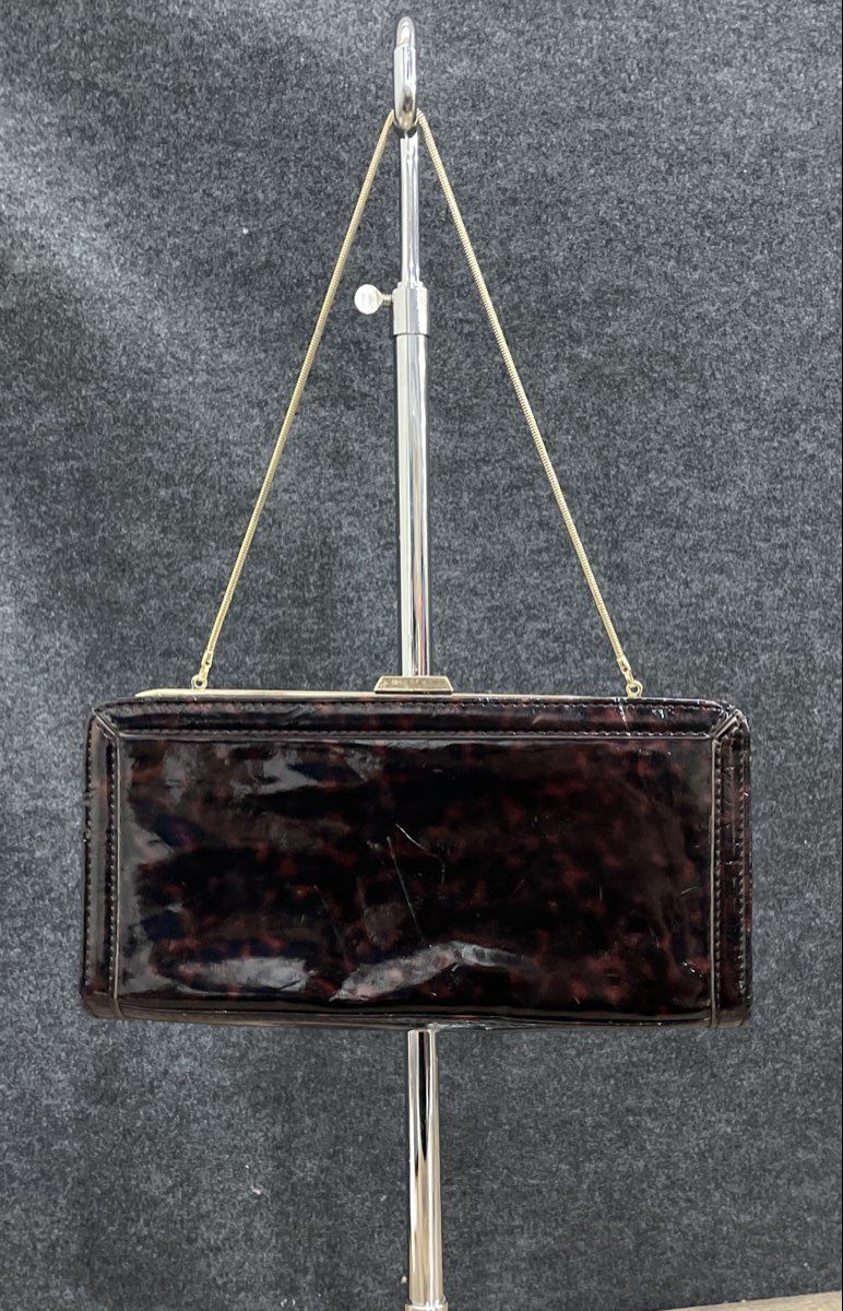 Banana Republic Red Black Cheetah Patent Clutch Shoulder Bag Gold Chain