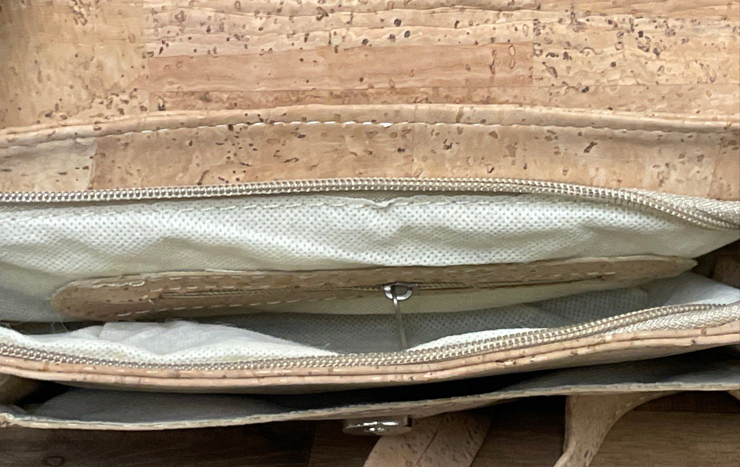 Natural Cork Crossbody Bag Two Tone Tan and Grey Silver Hardware Small