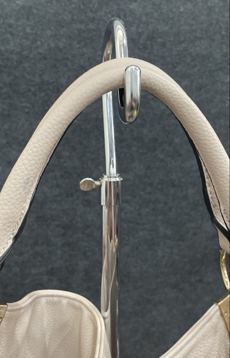 Dasein Grey Pebbled Vegan Leather Hobo Shoulder Bag Gold Tone Rhinestone