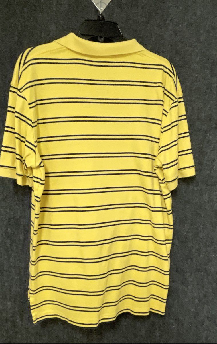 Polo Ralph Lauren Men's Polo Shirt Yellow Navy Blue Striped Cotton Sz L