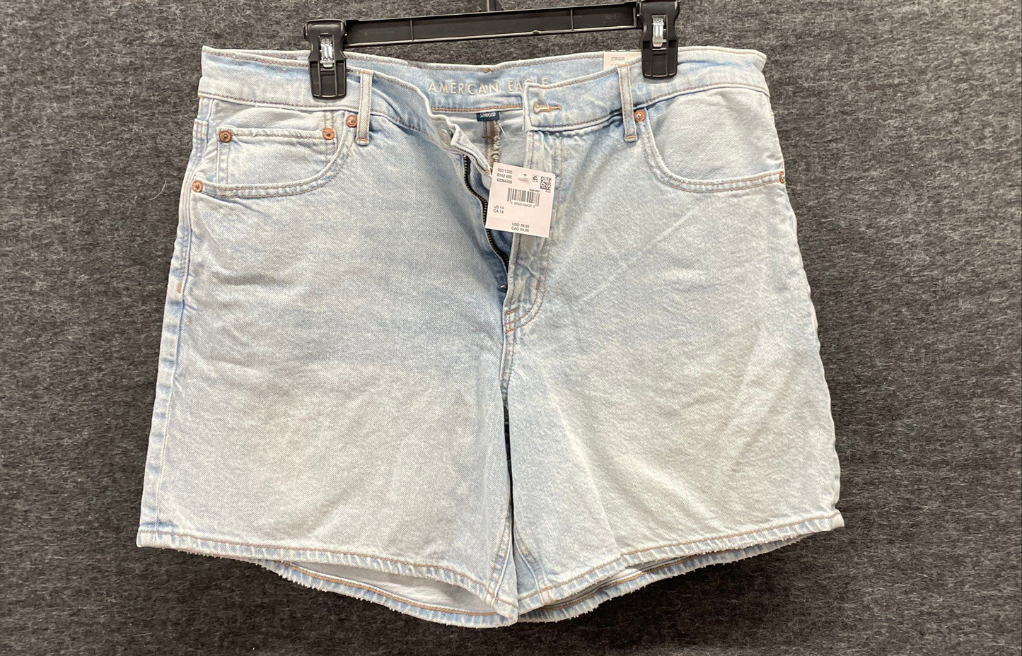 American Eagle Women's Light Blue Strigid Super High Relaxed Shorts Sz 14 NWT