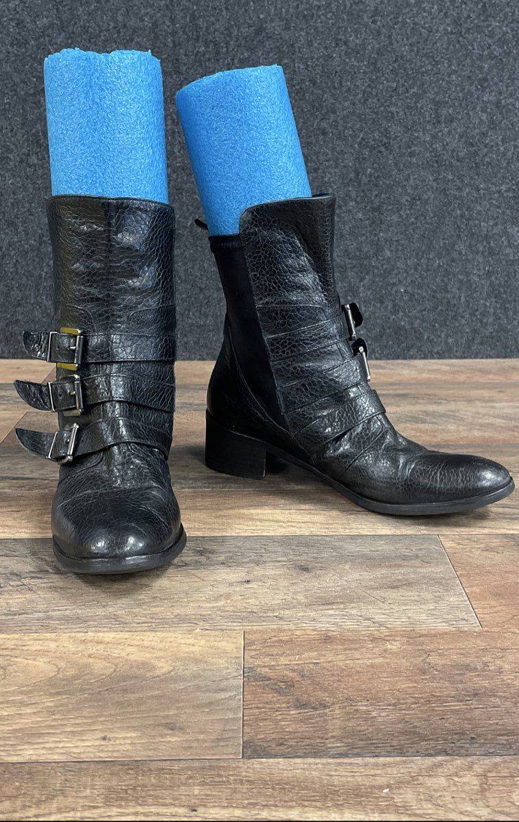 Stellemonelle Black Leather Triple Buckle Moto Ankle Boots Made In Italy Size 38