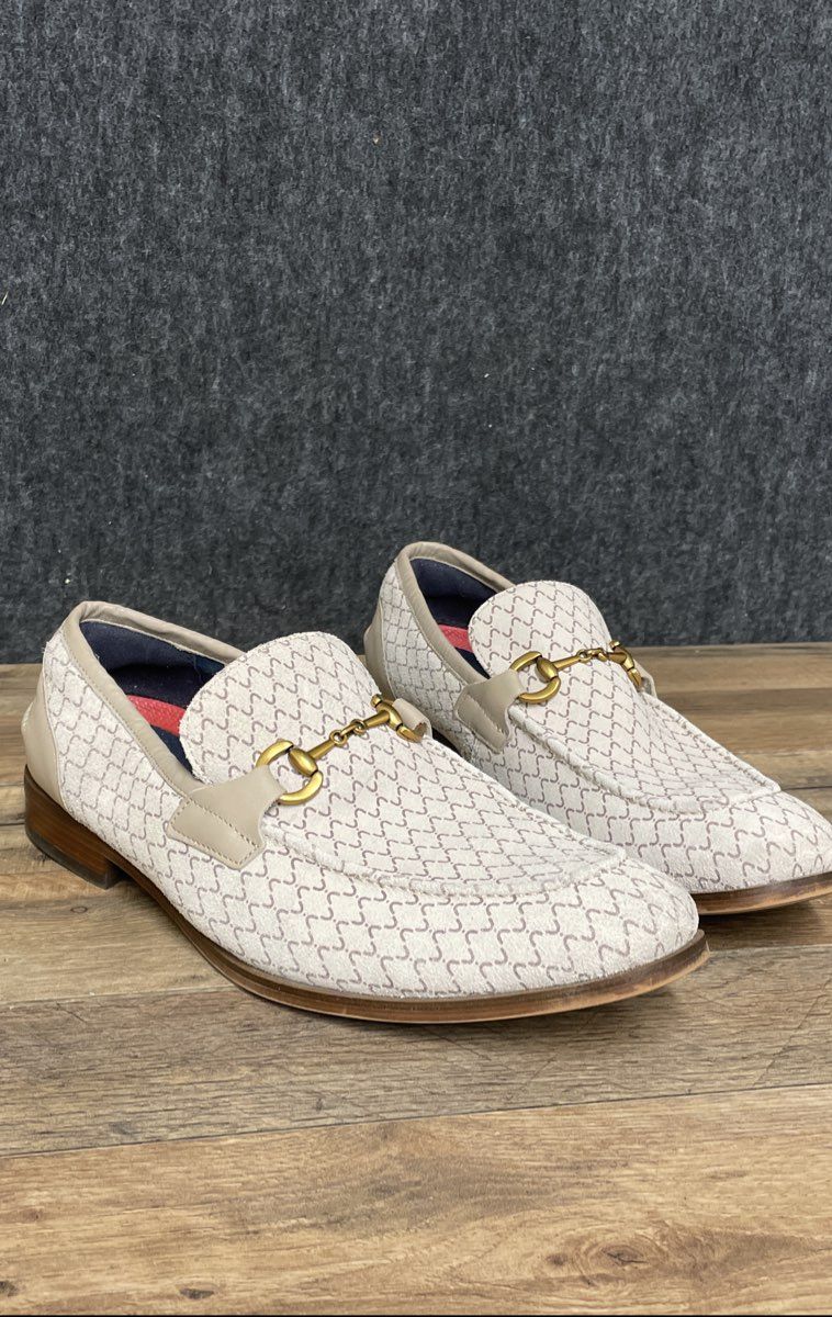 Stacy Adams Rinaldi Cream Patterned Leather Bit Loafers Men's Size 10.5