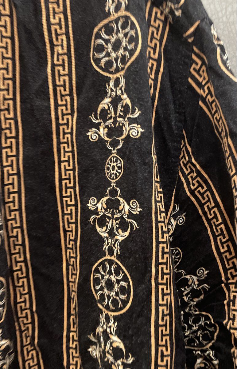 Casa Moda Couture Men's Black Gold Baroque Greek Key Rayon Button Up Shirt Sz M