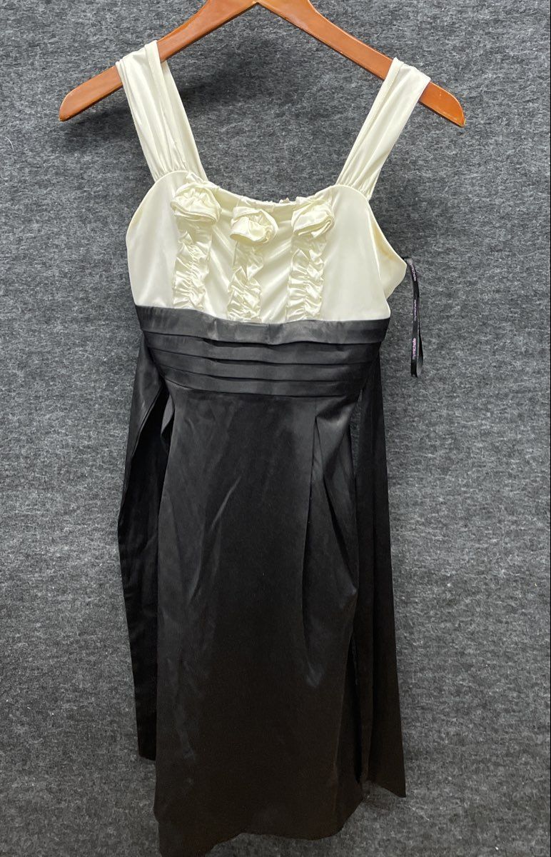 My Michelle Women's Black White Colorblock Ruffle Satin Cocktail Dress Sz 14