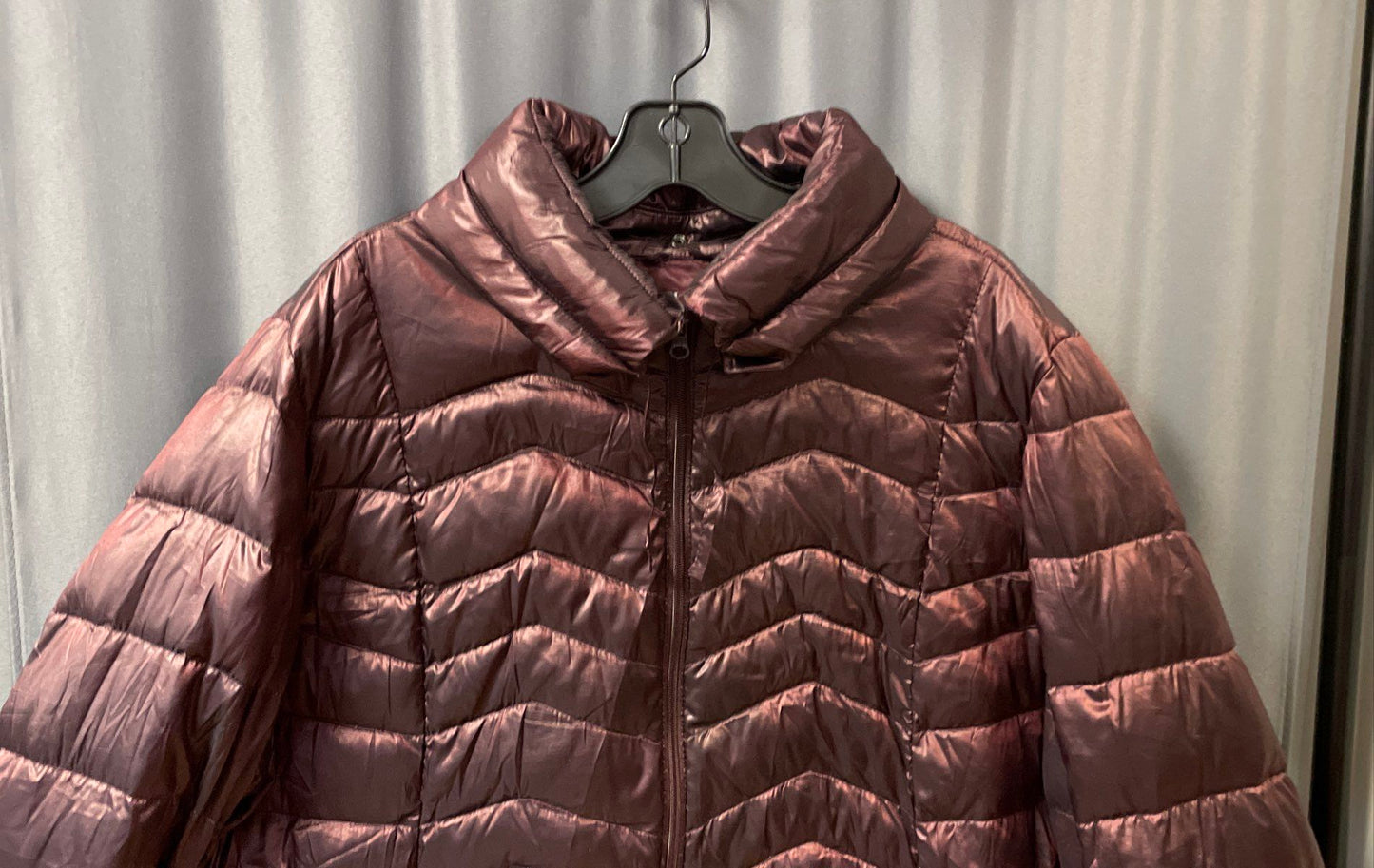 A.N.A. Women's Packable Down Coat Burgundy Chevron Quilted Size 3X