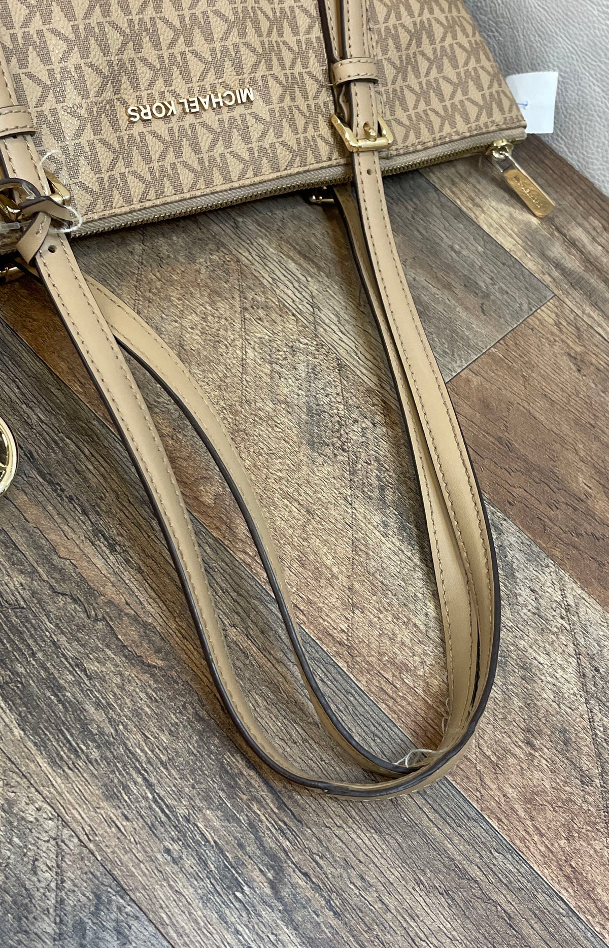 Michael Kors Brown Signature Monogram Jet Set Travel Top Zip Tote Bag