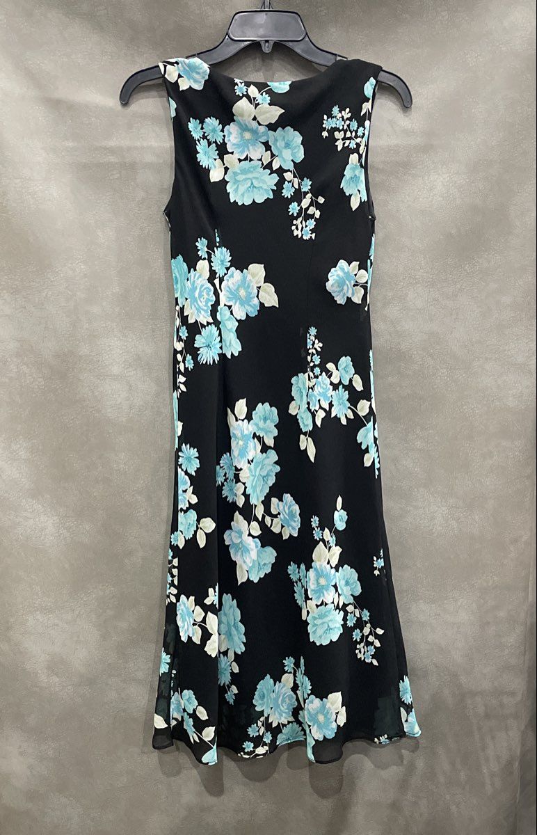 Vintage Y2K Studio I Women's Black Blue Floral Sleeveless Sheath Dress Sz 6P