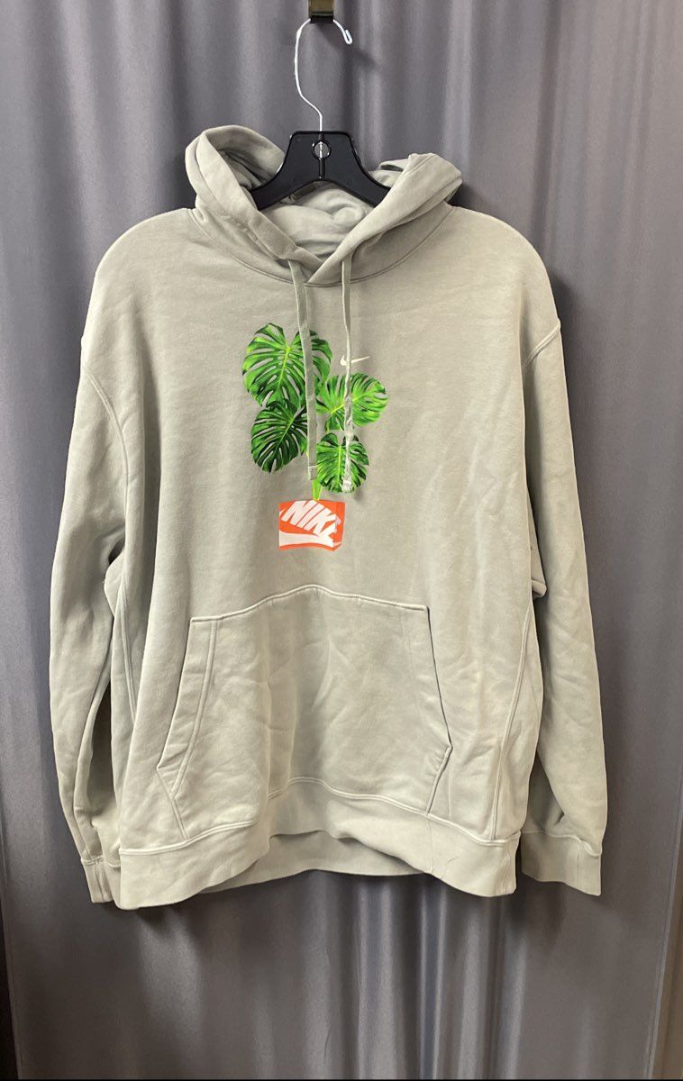 Nike Men's Sage Green Monstera Plant Shoebox Graphic Pullover Hoodie Sz L