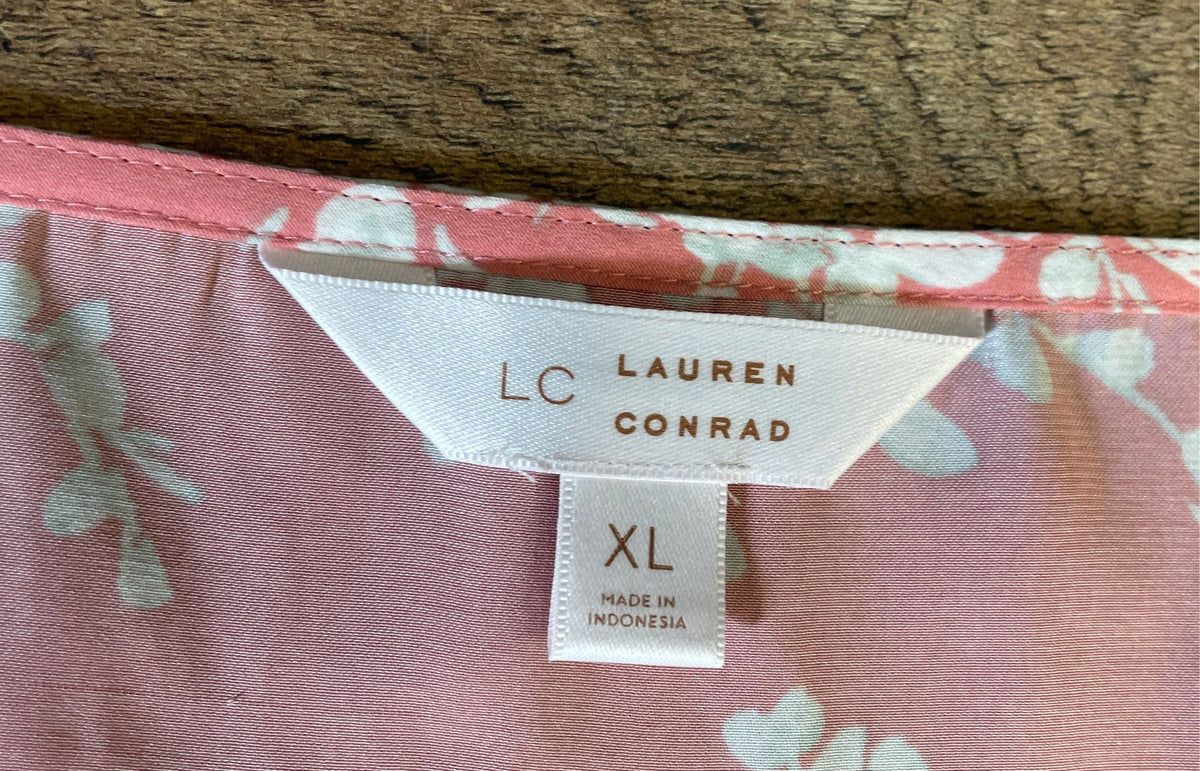 Lauren Conrad Women's Pink Floral Midi Dress Tie Details Flutter Sleeve Sz XL
