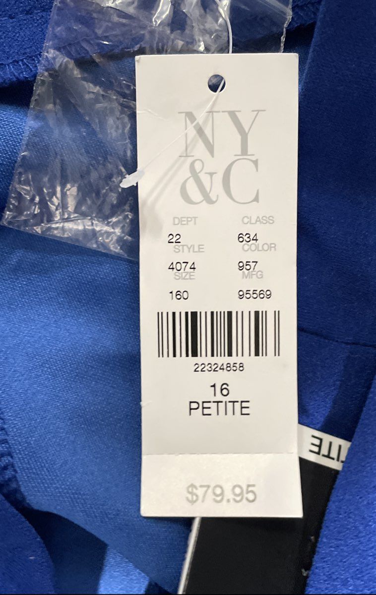 New York & Company Women's Blue 7th Avenue Wide Leg Belted Pants Sz 16P NWT
