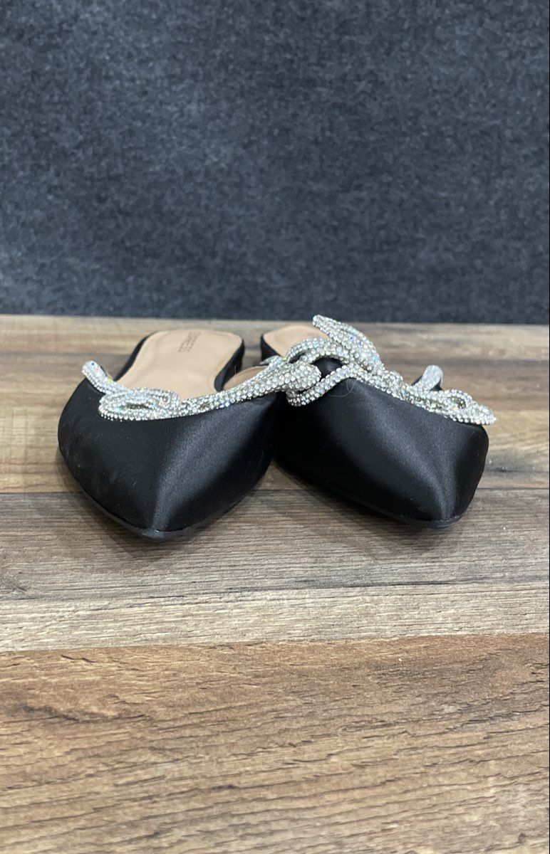 Express Black Rhinestone Bow Pointed Toe Mules Flat Slides Size 6M