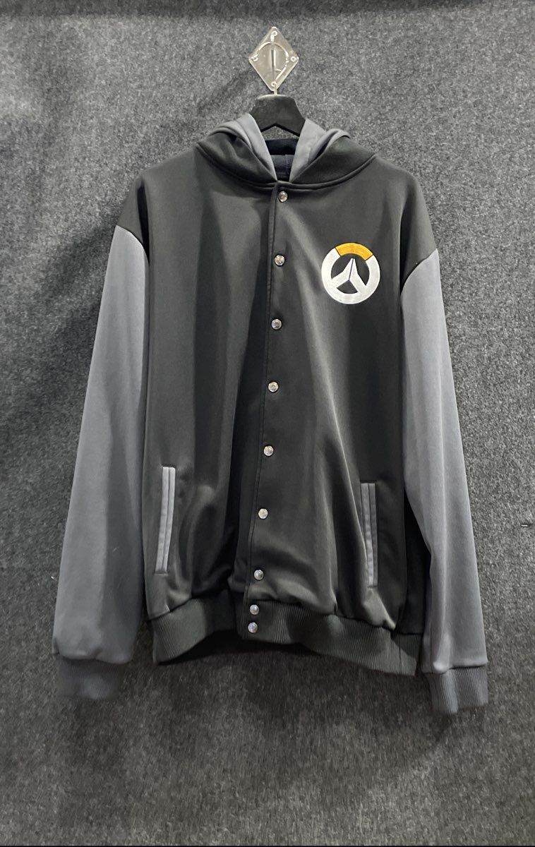 Blizzard Men's Overwatch Snap Front Hooded Jacket Grey Varsity Style Sz 2XL