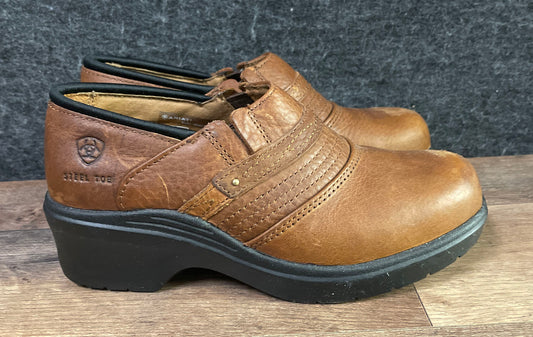 Ariat Safety Clog Brown Leather Steel Toe Work Shoes Women's Size 6.5